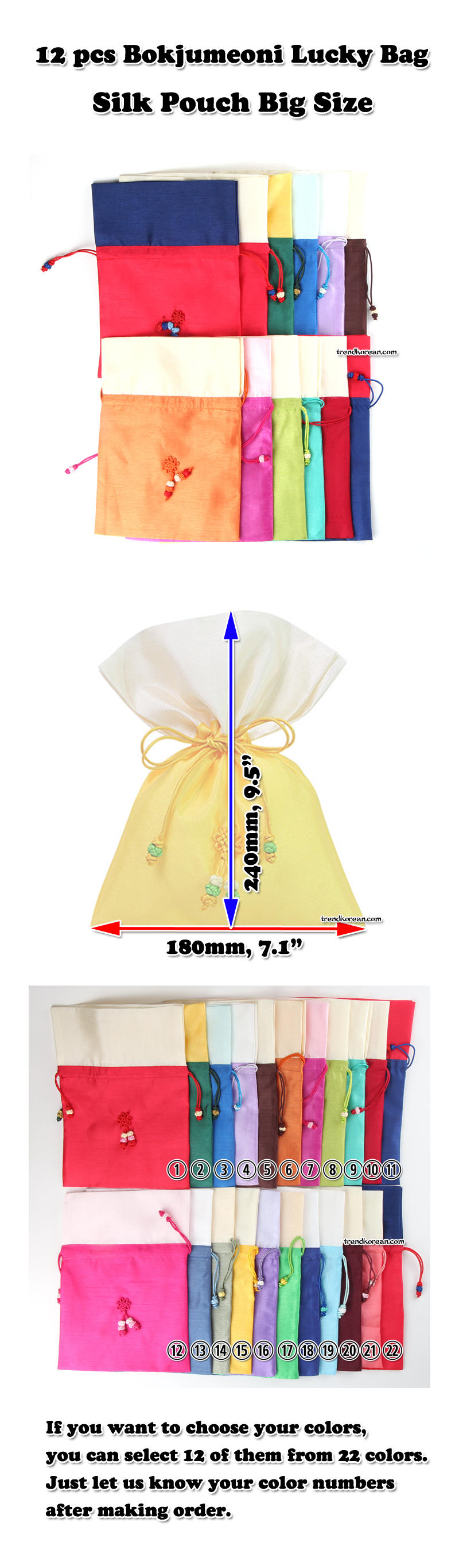 12pcs of Middle Size Silk Lucky Bag Bokjumeoni